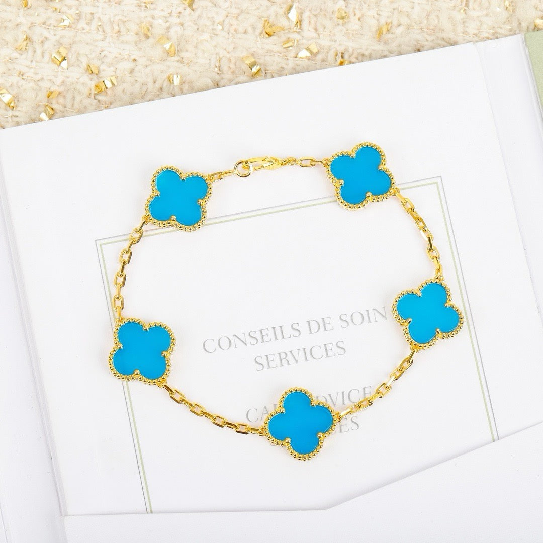 [✨ROSE✨]CLOVER 5 MOTIFS TURQUOISE BRACELET