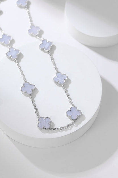 [✨ROSE✨]CLOVER 10 MOTIFS PURPLE CHALCEDONY  NECKLACE SILVER