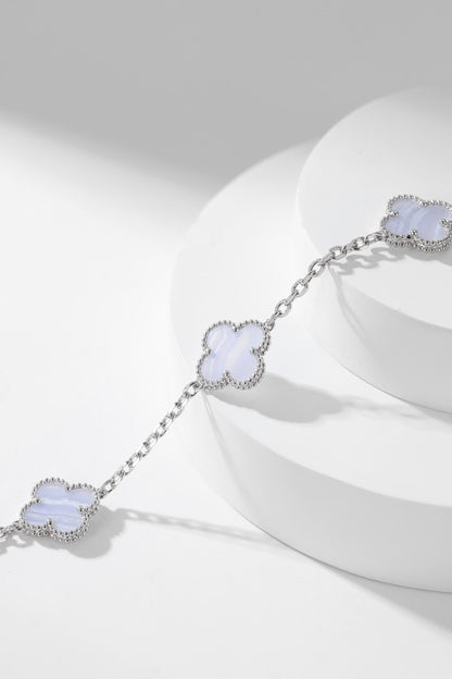 [✨ROSE✨]CLOVER 10 MOTIFS PURPLE CHALCEDONY  NECKLACE SILVER