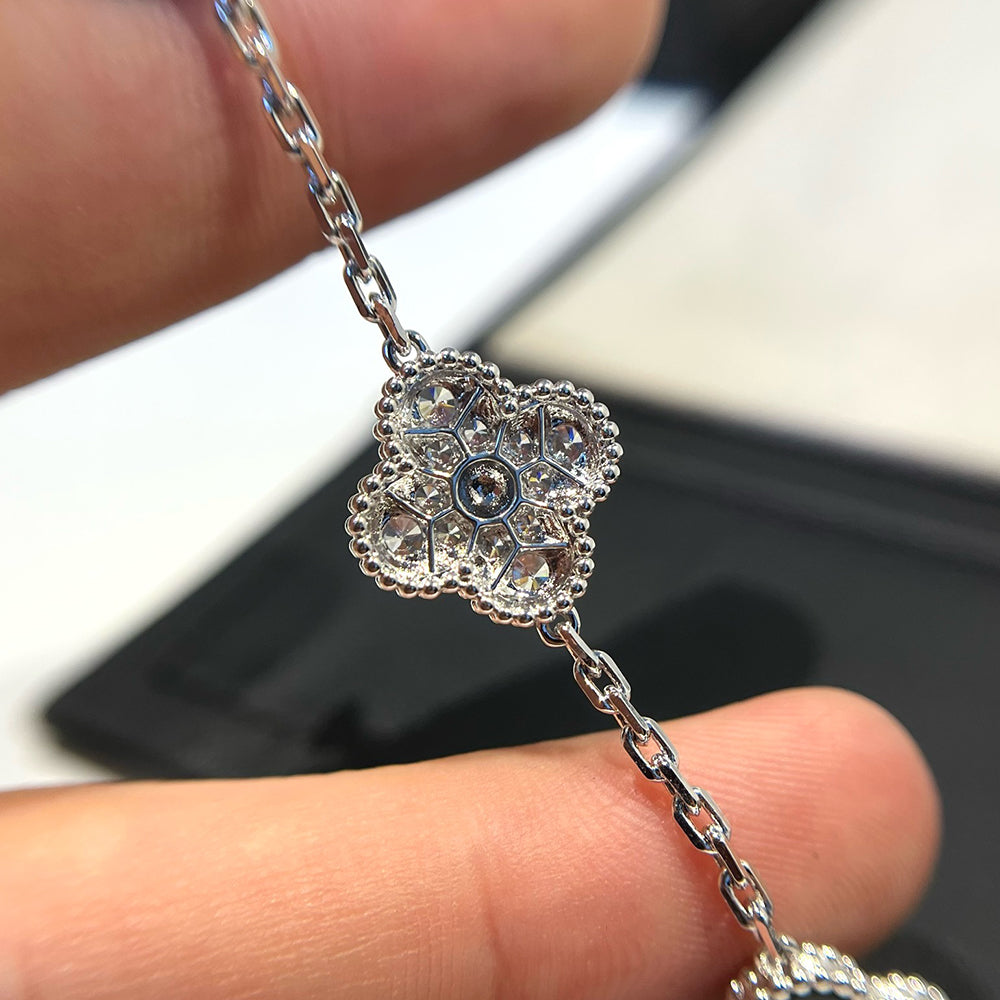[✨ROSE✨]CLOVER 5 MOTIF ONYXS DIAMOND BRACELET SILVER