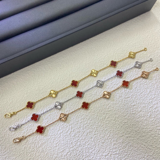 [✨ROSE✨]CLOVER 6 MOTIF RED AGATE LASER BRACELET