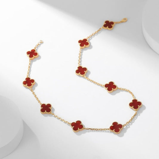 [✨ROSE✨]CLOVER 10 MOTIFS CARNELIAN NECKLACE
