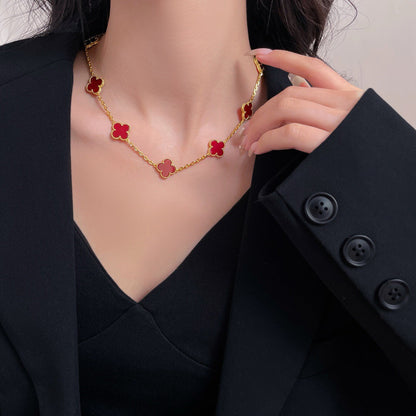 [✨ROSE✨]CLOVER 10 MOTIFS CARNELIAN NECKLACE