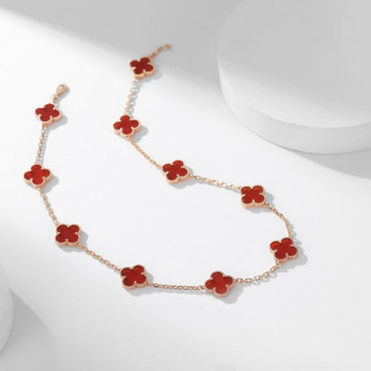 [✨ROSE✨]CLOVER 10 MOTIFS CARNELIAN NECKLACE