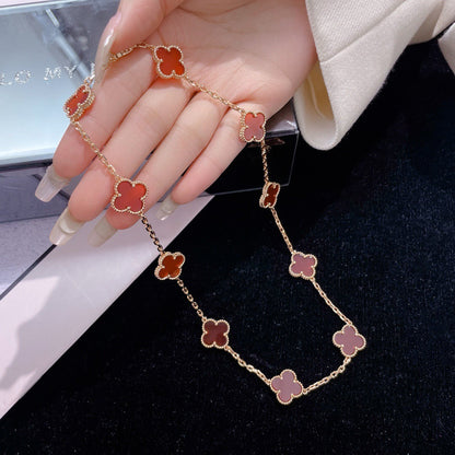 [✨ROSE✨]CLOVER 10 MOTIFS CARNELIAN NECKLACE