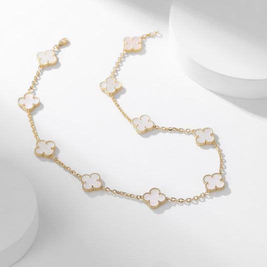 [✨ROSE✨]CLOVER 10 MOTIFS WHITE MOTHER OF PEARL NECKLACE
