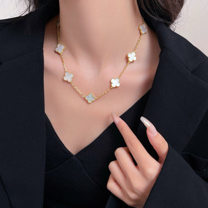 [✨ROSE✨]CLOVER 10 MOTIFS WHITE MOTHER OF PEARL NECKLACE