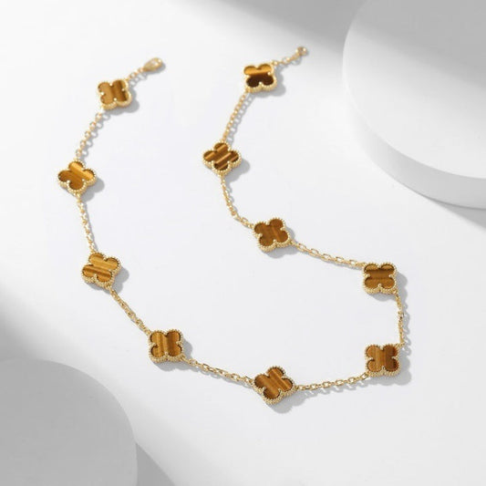 [✨ROSE✨]CLOVER 10 MOTIFS TIGER EYE NECKLACE