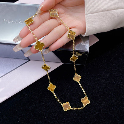 [✨ROSE✨]CLOVER 10 MOTIFS TIGER EYE NECKLACE