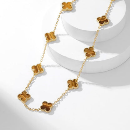 [✨ROSE✨]CLOVER 10 MOTIFS TIGER EYE NECKLACE