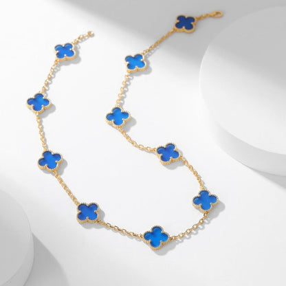 [✨ROSE✨]CLOVER 10 MOTIFS BLUE AGATE NECKLACE