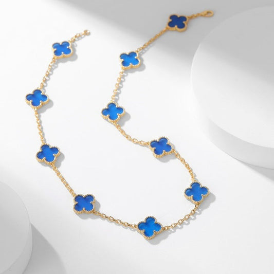 [✨ROSE✨]CLOVER 10 MOTIFS BLUE AGATE NECKLACE