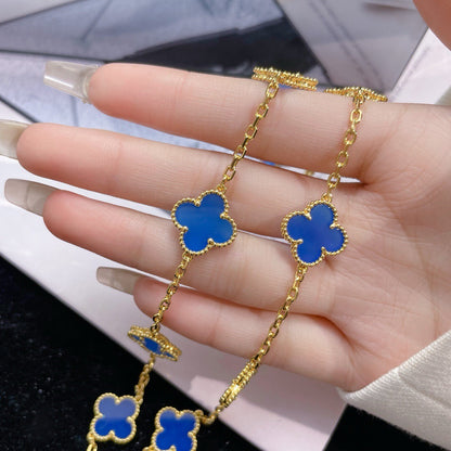 [✨ROSE✨]CLOVER 10 MOTIFS BLUE AGATE NECKLACE