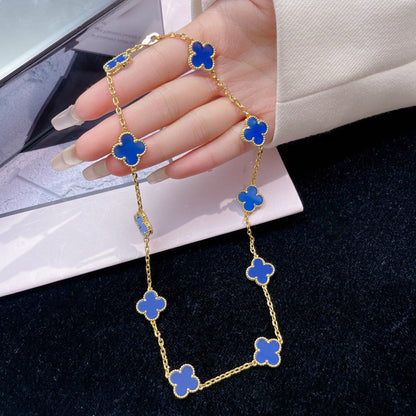 [✨ROSE✨]CLOVER 10 MOTIFS BLUE AGATE NECKLACE