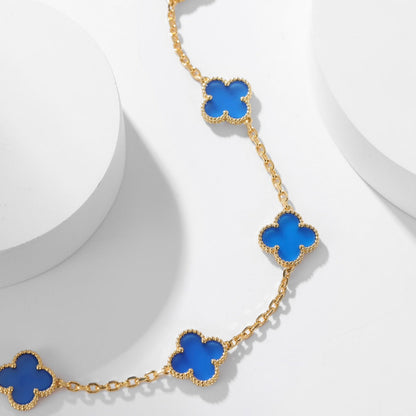 [✨ROSE✨]CLOVER 10 MOTIFS BLUE AGATE NECKLACE