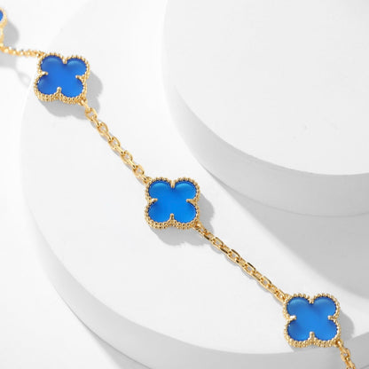 [✨ROSE✨]CLOVER 10 MOTIFS BLUE AGATE NECKLACE