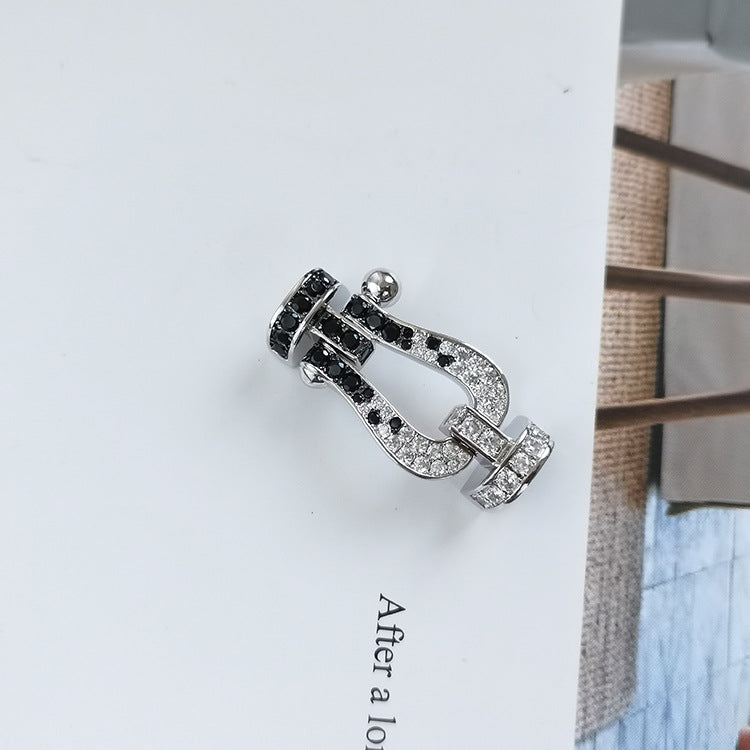 [✨ROSE✨]FORCE LARGE HORSESHOE BLACK WHITE DIAMOND BRACELET ROSE GOLD