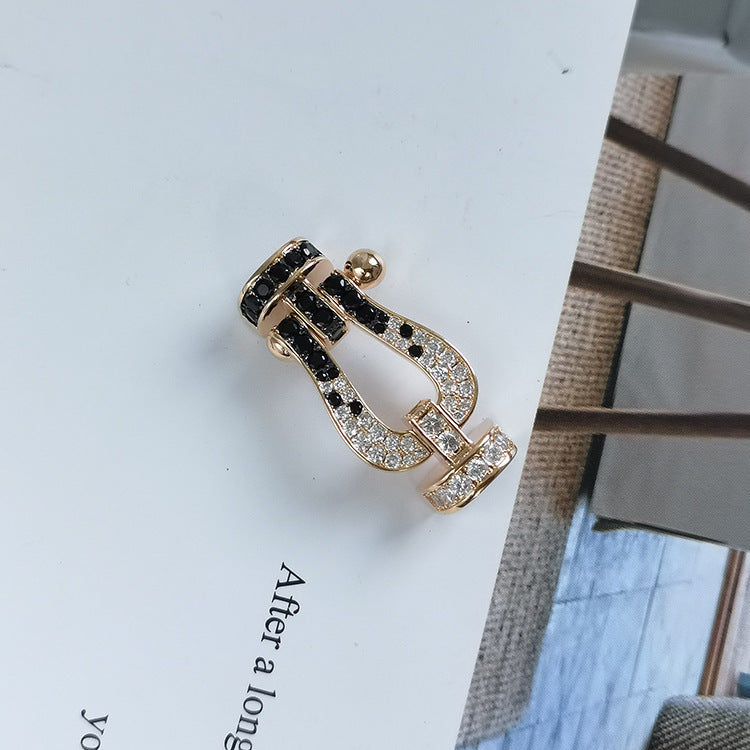 [✨ROSE✨]FORCE LARGE HORSESHOE BLACK WHITE DIAMOND BRACELET ROSE GOLD
