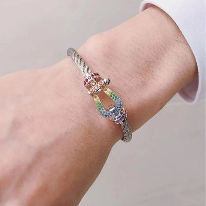 [✨ROSE✨]FORCE LARGE HORSESHOE  COLORED DIAMOND BRACELET ROSE GOLD