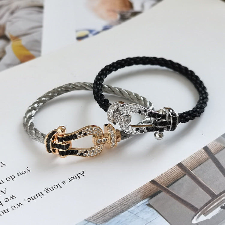 [✨ROSE✨]FORCE LARGE HORSESHOE BLACK WHITE DIAMOND BRACELET ROSE GOLD