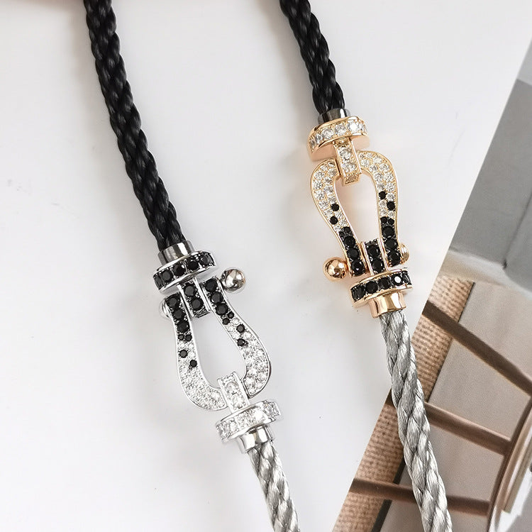 [✨ROSE✨]FORCE LARGE HORSESHOE BLACK WHITE DIAMOND BRACELET ROSE GOLD
