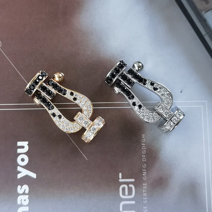[✨ROSE✨]FORCE LARGE HORSESHOE BLACK WHITE DIAMOND BRACELET SILVER