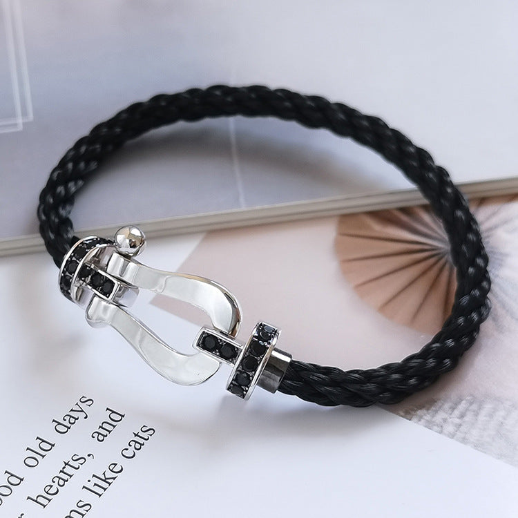 [✨ROSE✨]FORCE LARGE HORSESHOE BLACK DIAMOND BRACELET SILVER