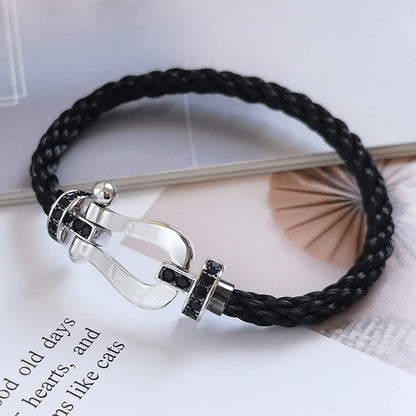 [✨ROSE✨]FORCE LARGE HORSESHOE BLACK DIAMOND BRACELET SILVER