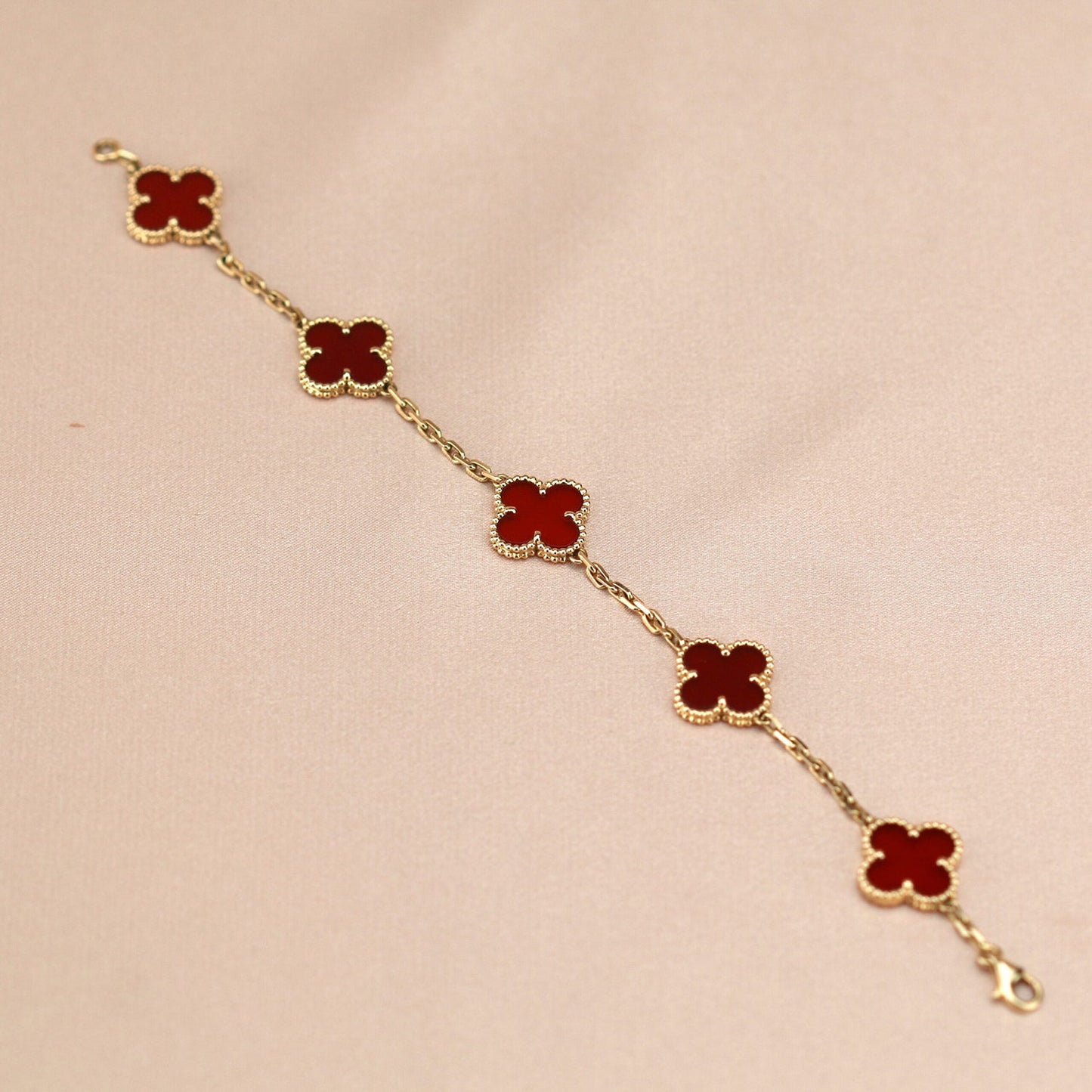 [✨ROSE✨]CLOVER 5 MOTIFS RED AGATE  BRACELET