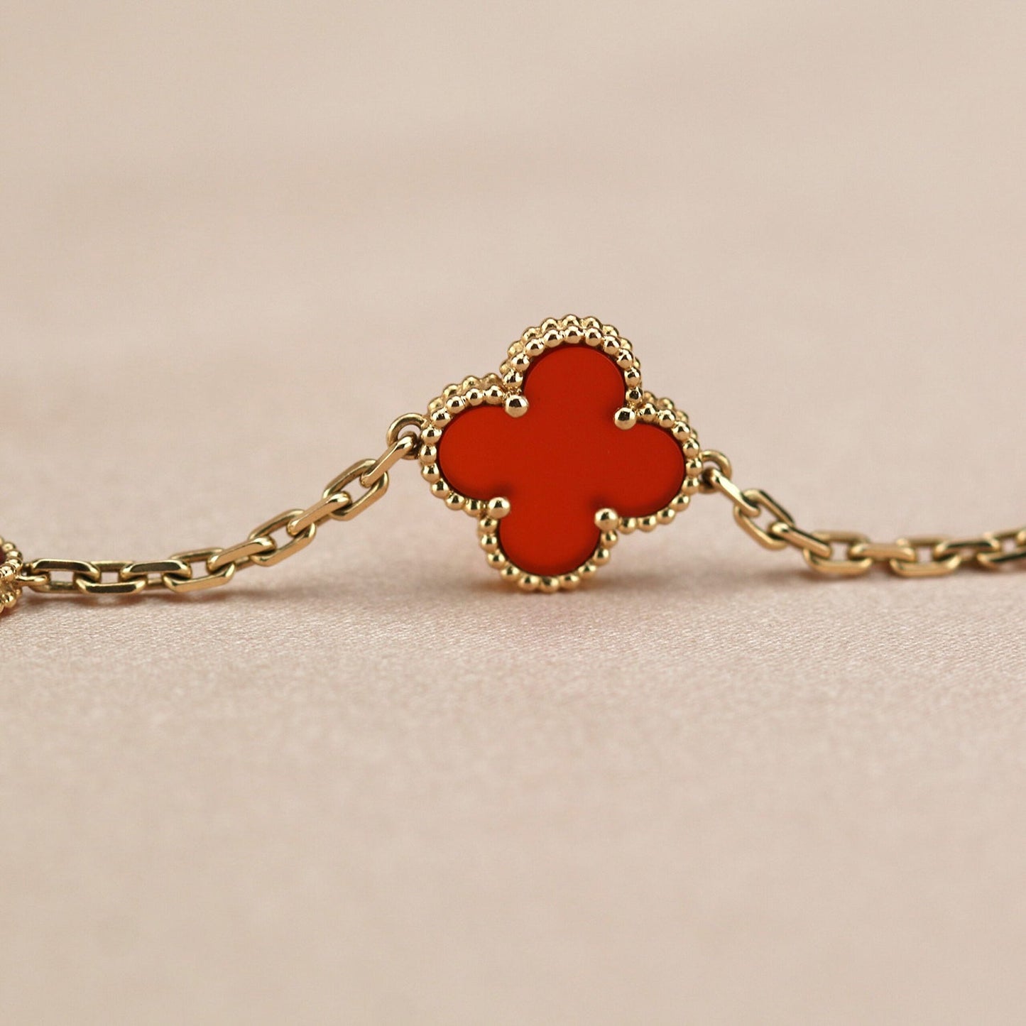 [✨ROSE✨]CLOVER 5 MOTIFS RED AGATE  BRACELET
