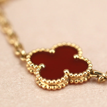 [✨ROSE✨]CLOVER 5 MOTIFS RED AGATE  BRACELET