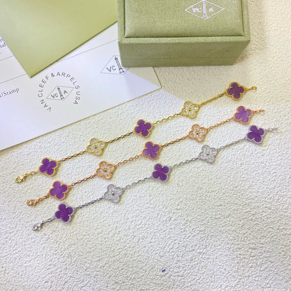 [✨ROSE✨]CLOVER  5 MOTIFS  PURPLE VIOLET DIAMOND BRACELET