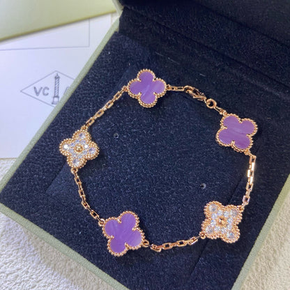 [✨ROSE✨]CLOVER  5 MOTIFS  PURPLE VIOLET DIAMOND BRACELET