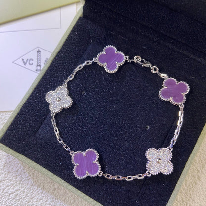 [✨ROSE✨]CLOVER  5 MOTIFS  PURPLE VIOLET DIAMOND BRACELET