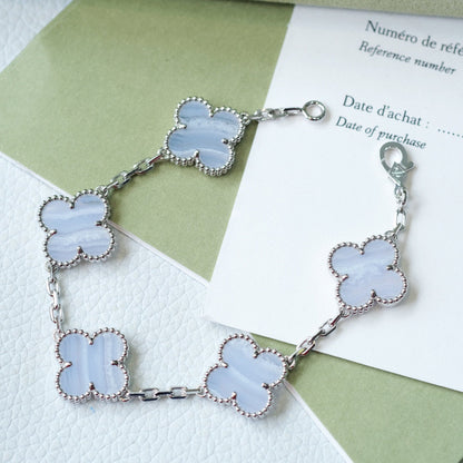 [✨ROSE✨]CLOVER  5 MOTIF PURPLE CHALCEDONY BRACELET SILVER