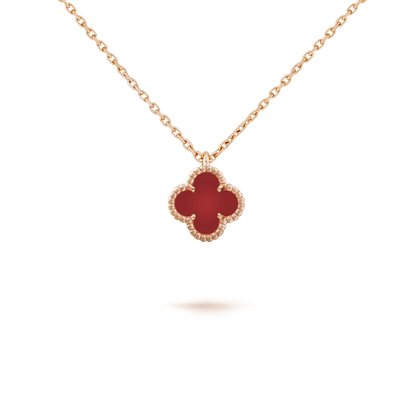 [✨ROSE✨]CLOVER MINI 9.5MM WHITE CARNELIANS NECKLACE