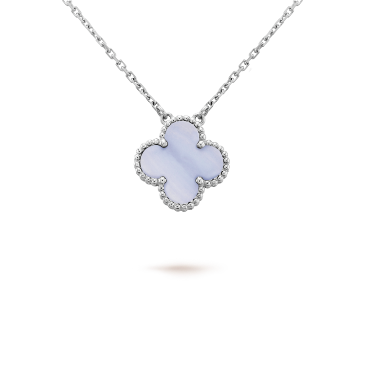 [✨ROSE✨]CLOVER 15MM BLUE CHALCEDONY NECKLACE SILVER