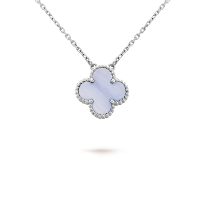 [✨ROSE✨]CLOVER 15MM BLUE CHALCEDONY NECKLACE SILVER