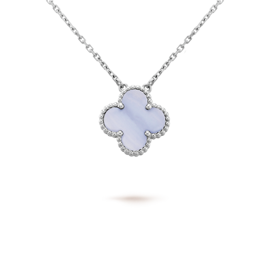 [✨ROSE✨]CLOVER 15MM BLUE CHALCEDONY NECKLACE SILVER