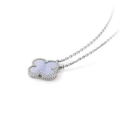 [✨ROSE✨]CLOVER 15MM BLUE CHALCEDONY NECKLACE SILVER