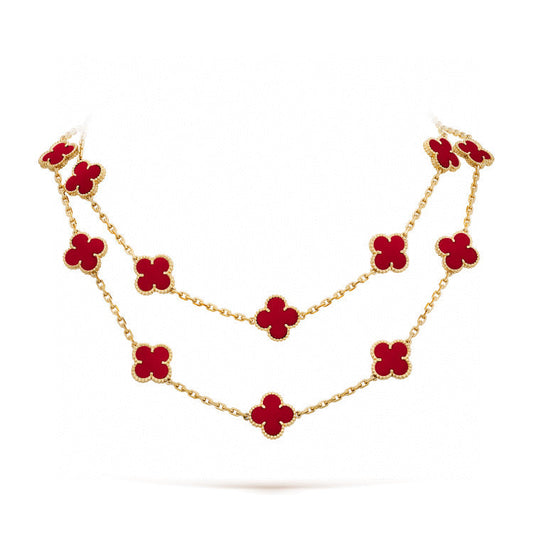 [✨ROSE✨]CLOVER 20 MOTIFS CARNELIAN NECKLACE
