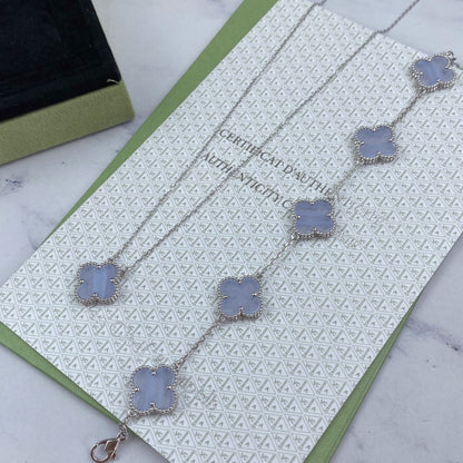 [✨ROSE✨]CLOVER  5 MOTIF PURPLE CHALCEDONY BRACELET SILVER