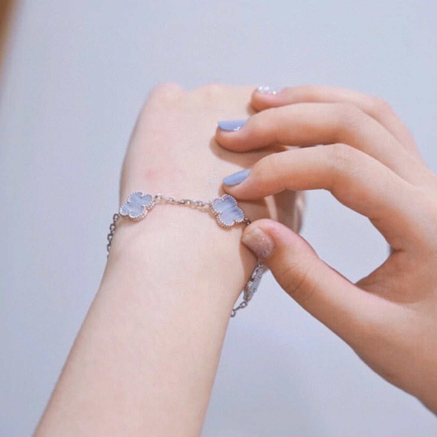 [✨ROSE✨]CLOVER  5 MOTIF PURPLE CHALCEDONY BRACELET SILVER