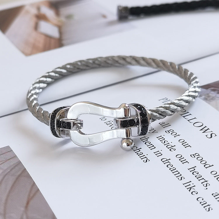 [✨ROSE✨]FORCE LARGE HORSESHOE BLACK DIAMOND BRACELET SILVER
