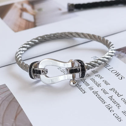 [✨ROSE✨]FORCE LARGE HORSESHOE BLACK DIAMOND BRACELET SILVER