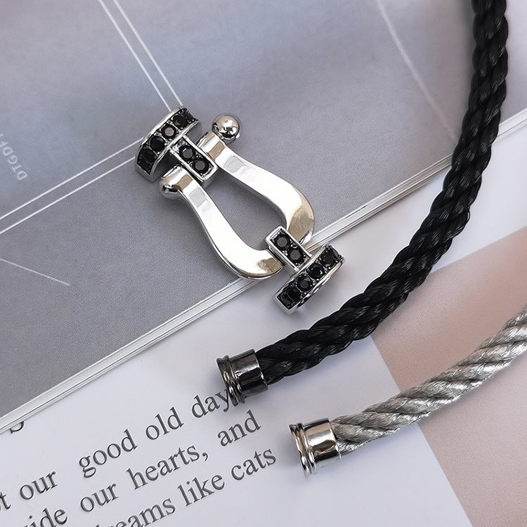 [✨ROSE✨]FORCE LARGE HORSESHOE BLACK DIAMOND BRACELET SILVER
