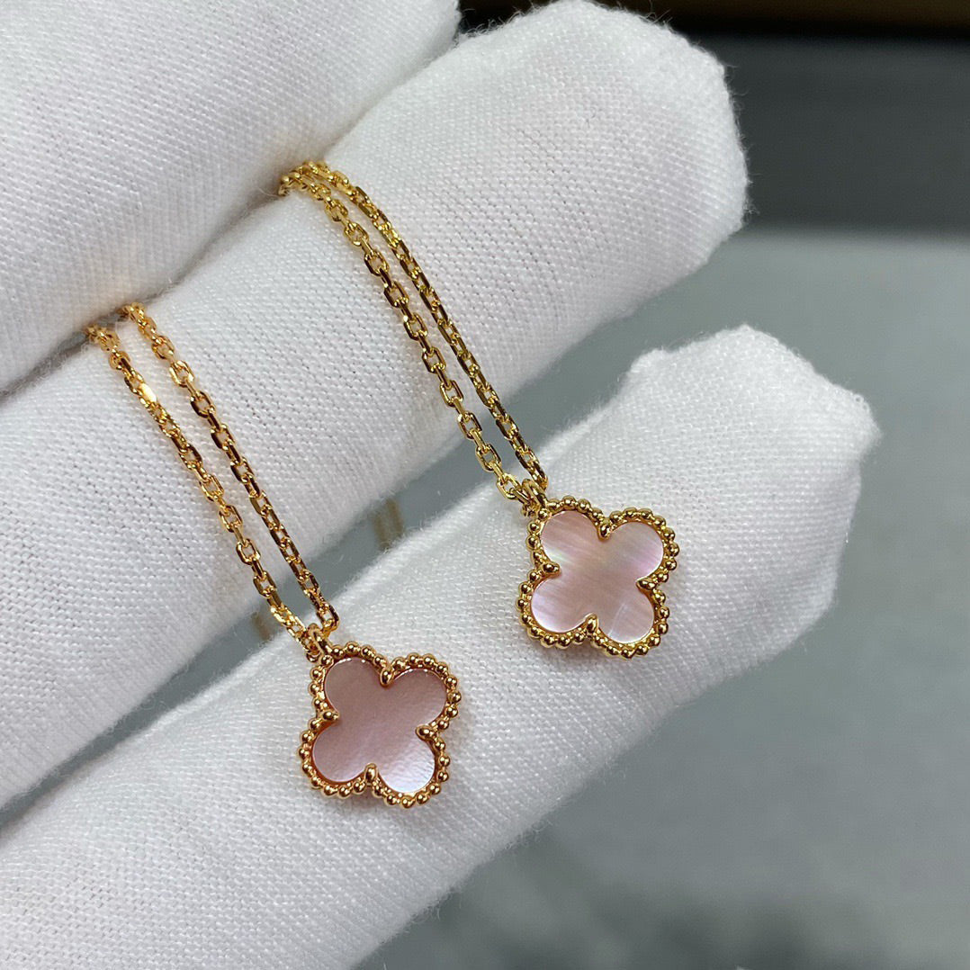 [✨ROSE✨]CLOVER 15MM PINK MOTHER-OF-PEARL SINGLE FLOWER NECKLACE