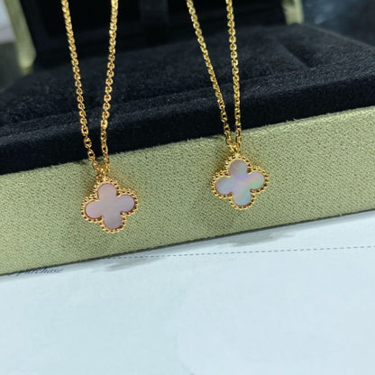 [✨ROSE✨]CLOVER 15MM PINK MOTHER-OF-PEARL SINGLE FLOWER NECKLACE