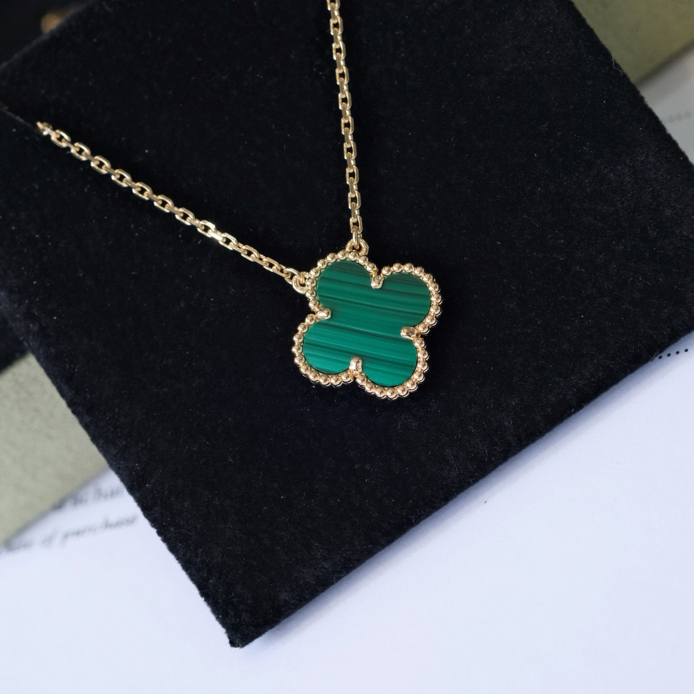 [✨ROSE✨]CLOVER 15MM MALACHITE SINGLE FLOWER  NECKLACE