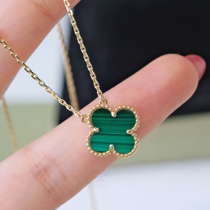 [✨ROSE✨]CLOVER 15MM MALACHITE SINGLE FLOWER  NECKLACE